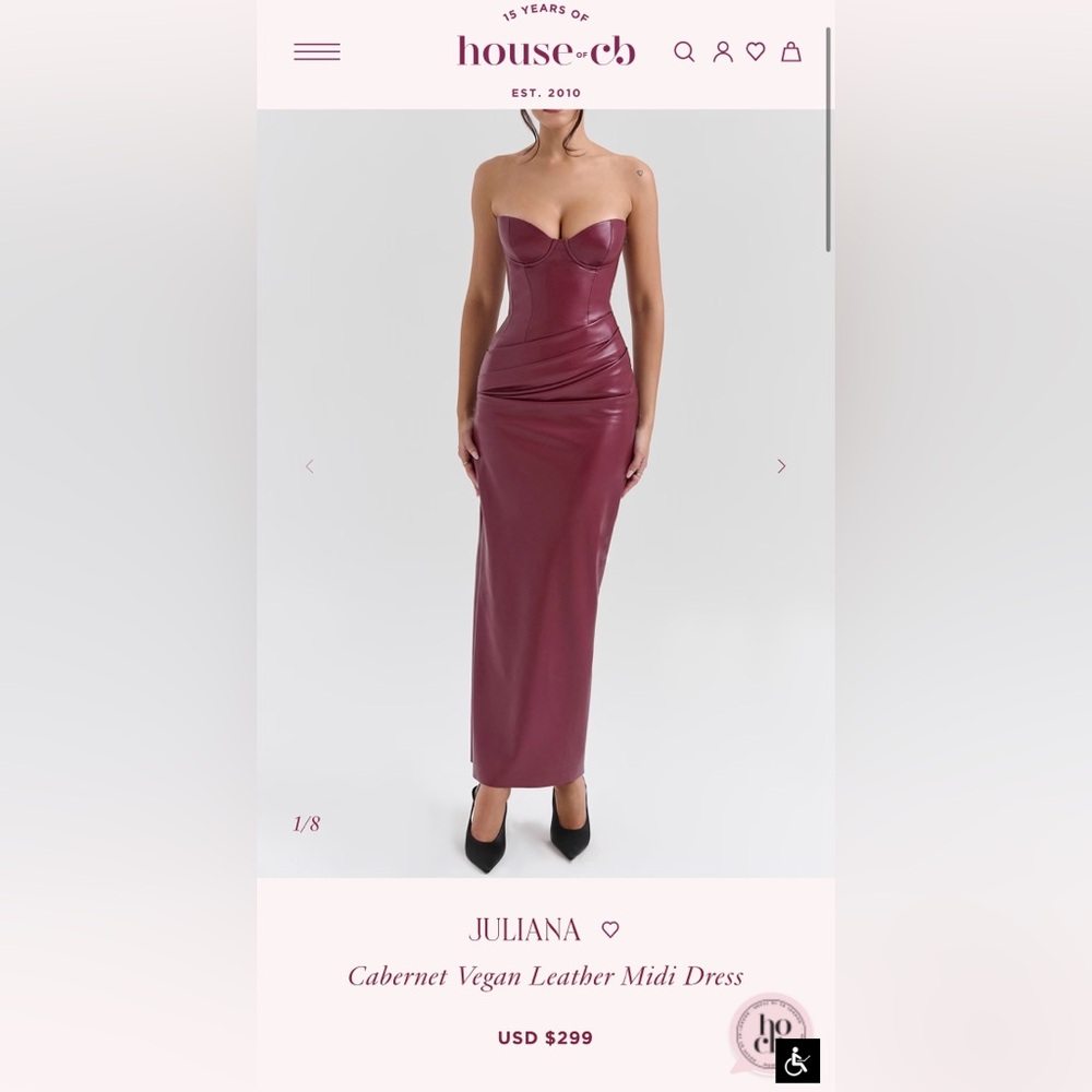 House of CB Cabernet Strapless Vegan Leather Dress Small Plus Cup
